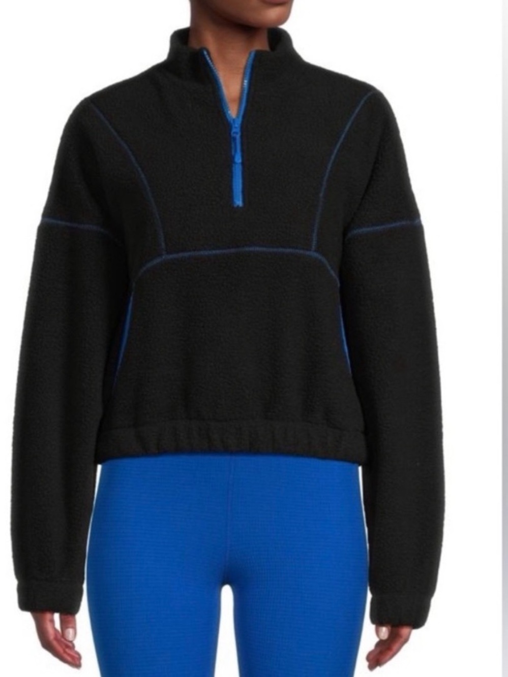 Year of Ours Quarter-Zip Fleece Pullover with Blue Trim